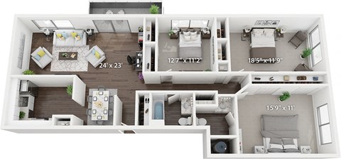 the 1190 sqft floor plan has a bedroom and a living room